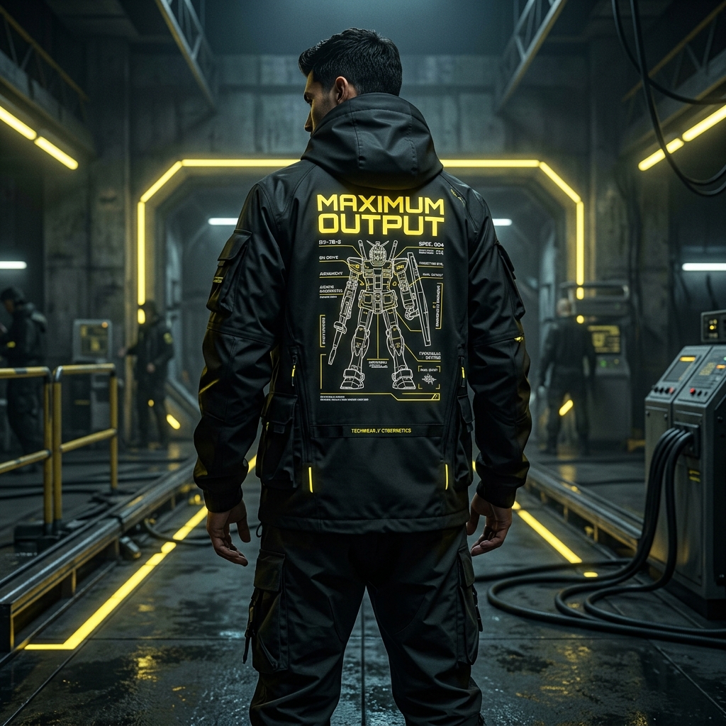 Mecha Cyberpunk Technical Black Hoodie